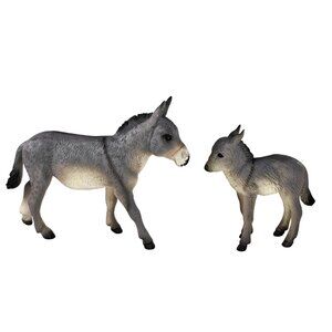 Mojo Donkey Jenny Mom And Foal Baby Figurine Set Plastic Toy Equus Asinus